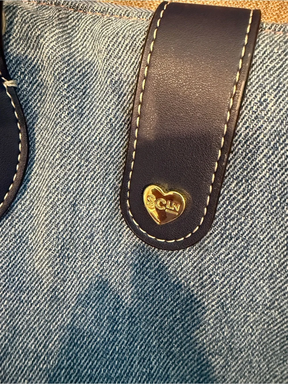 RARE Stoney Clover Lane x Parke Blue Denim Bag with Navy Vegan Leather Trim